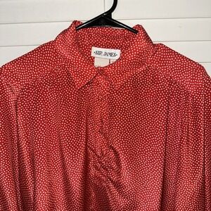 Sir James Womens Button Down Blouse Shirt Top Red White Polka Dots. Size 12